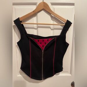 PLAYBOY Y2K Black Corset Top with Pink Trim and Lined Bunny Print Size 5